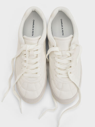 Faux Suede Two-Tone Low-Top Sneakers, White, hi-res