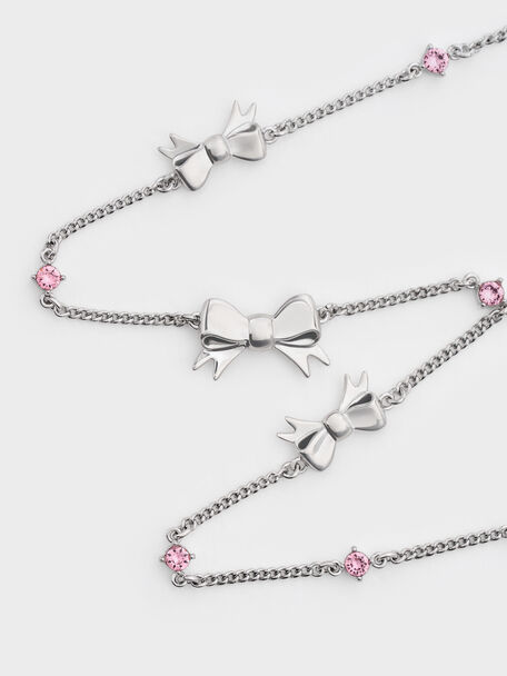 Paige Bow Crystal Necklace, Pink, hi-res