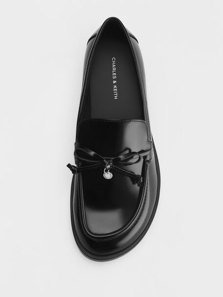 Circle-Charm Bow Loafers, Black Box, hi-res
