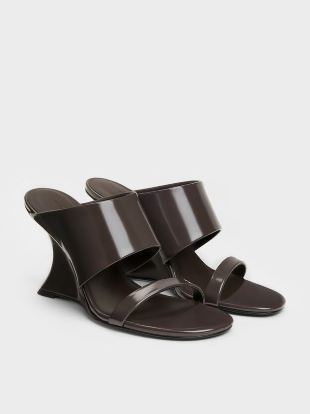 Double-Strap Wedge Mules, Dark Brown, hi-res
