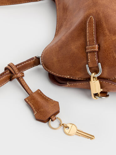 Delfina Chain Side-Belt Shoulder Bag, Distressed Tan, hi-res