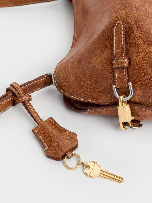 Delfina Chain Side-Belt Shoulder Bag, Distressed Tan, hi-res
