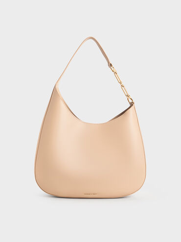 Agatha Chain-Accent Slouchy Hobo Bag, Beige, hi-res