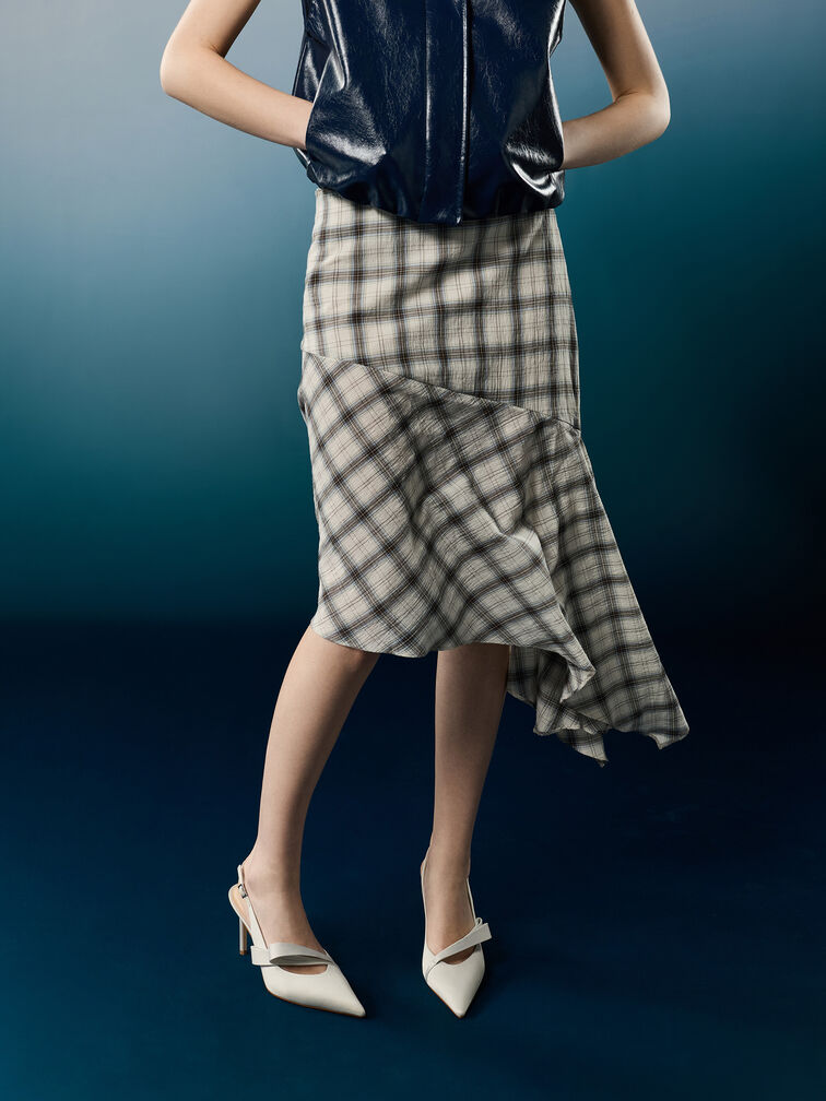 Satin Pleated-Strap Slingback Pumps, Light Grey, hi-res