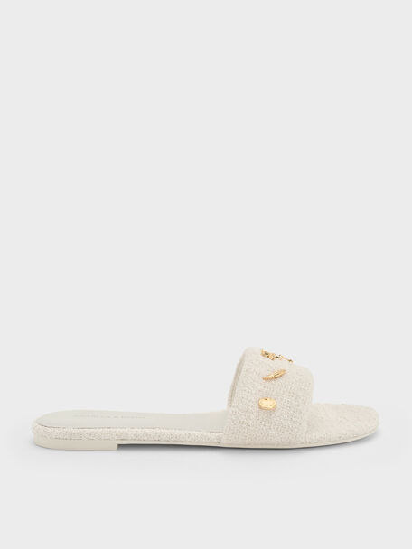 Tweed Beach Slide Sandals, Chalk, hi-res