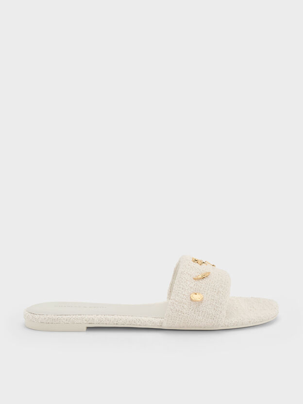 Tweed Beach Slide Sandals, Chalk, hi-res