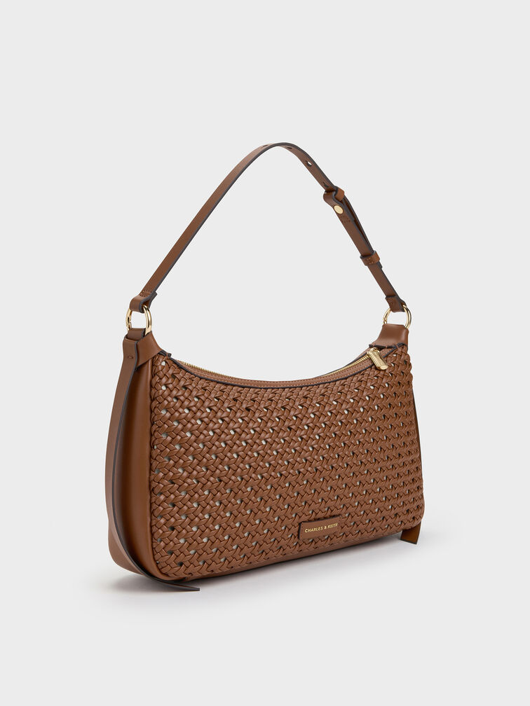 Calla Woven Shoulder Bag, Chocolate, hi-res