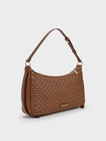 Calla Woven Shoulder Bag, Chocolate, hi-res