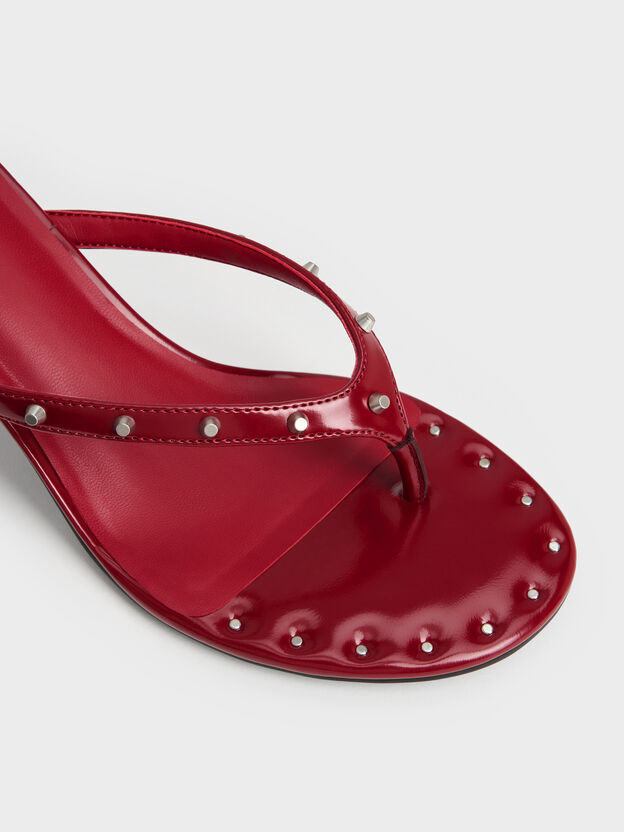 Briella Studded Heeled Thong Sandals, Red, hi-res