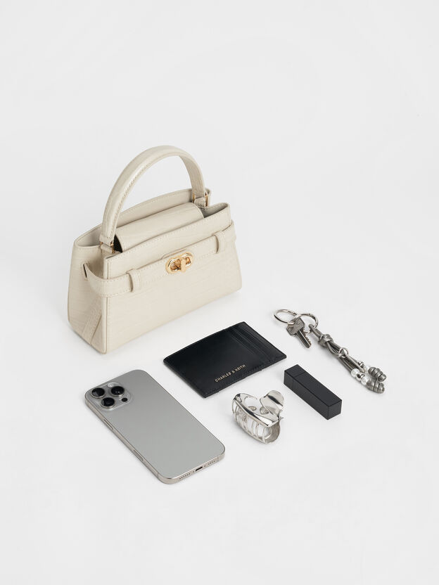 Aubrielle Croc-Effect Belted Top Handle Bag, Ivory, hi-res