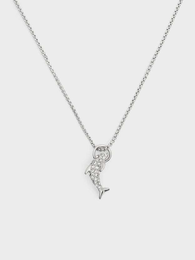 Delfina Crystal-Dolphin Pendant Necklace, Silver, hi-res