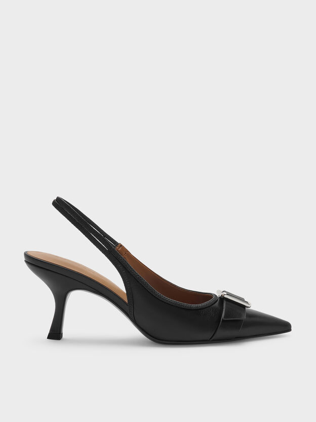 Anita Buckled Pointed Slingback Pumps, Black, hi-res
