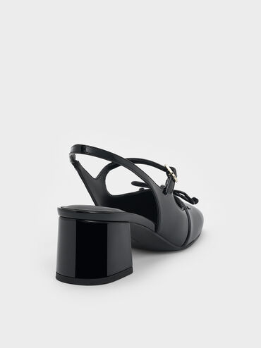 Patent Bow Crystal-Pearl Slingback Mary Jane Pumps, Black Patent, hi-res