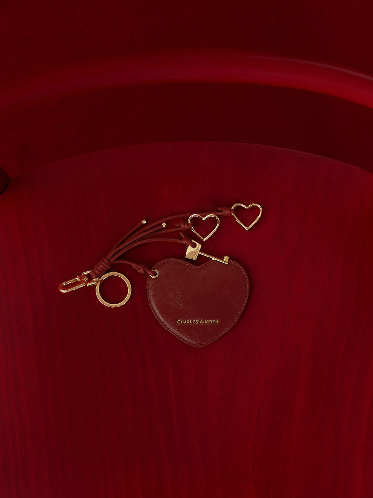 Ciara Heart & Key Charm, Burgundy, hi-res