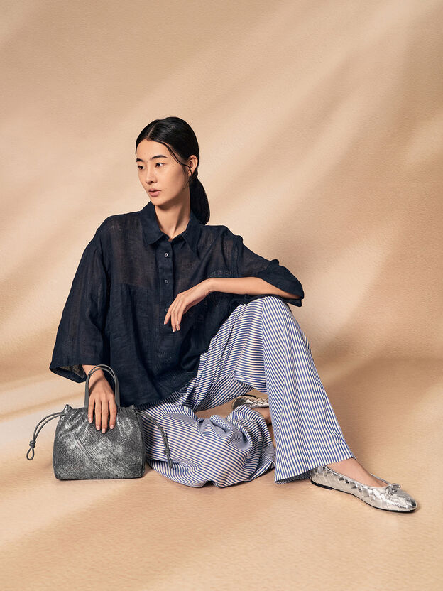 Mini Bethel Metallic Denim Tote Bag, Silver Brushed Denim, hi-res