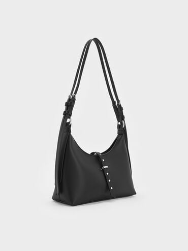 Lark Studded Belted Shoulder Bag, Noir, hi-res