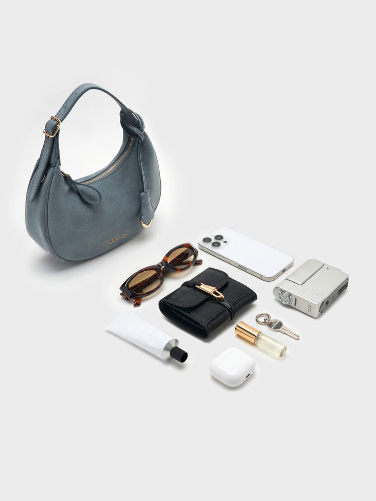 Vega Faux Suede Hobo Bag, Smoky Blue, hi-res