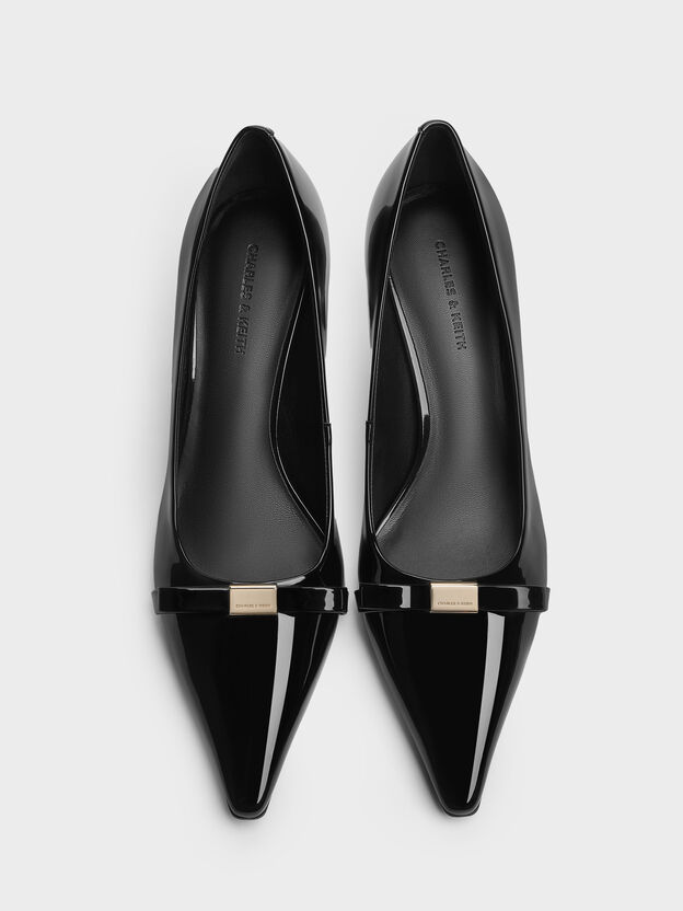 Dorian Patent Bow Pointed Stiletto Pumps, Black Patent, hi-res