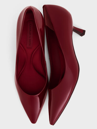Emmy Patent Pointed Kitten Heel Pumps, Red, hi-res