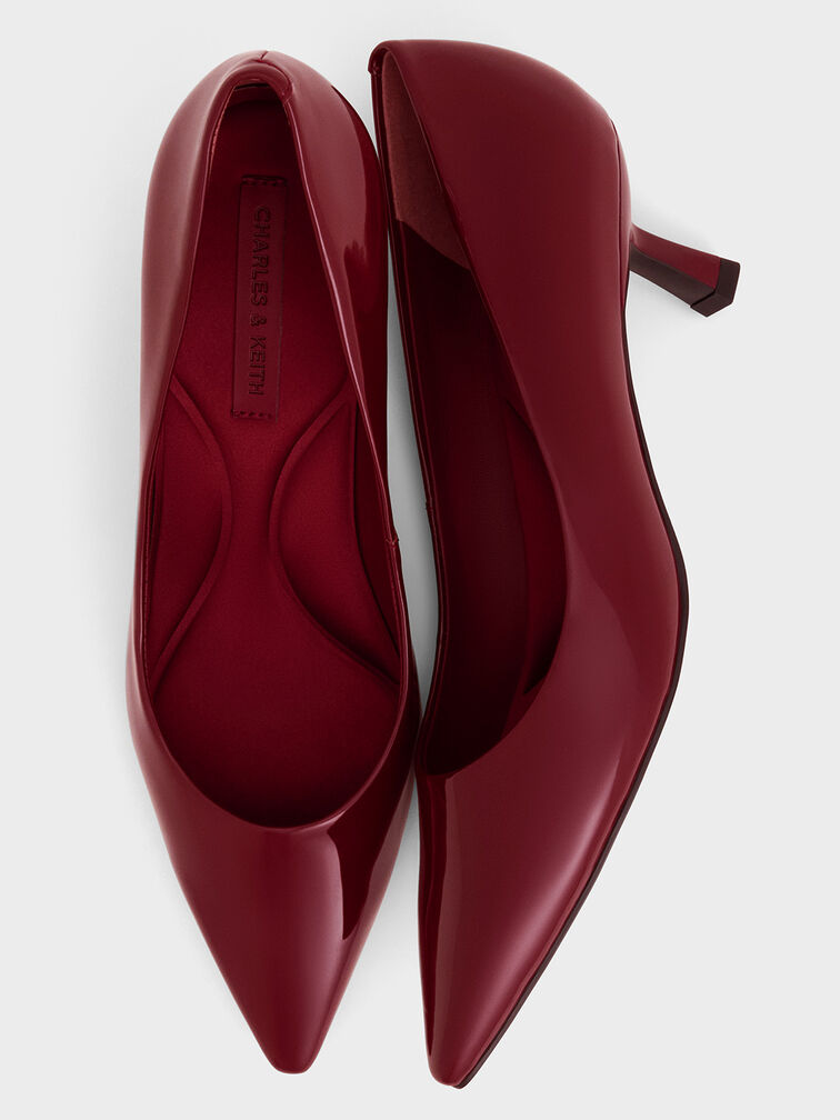 Emmy Patent Pointed Kitten Heel Pumps, Red, hi-res
