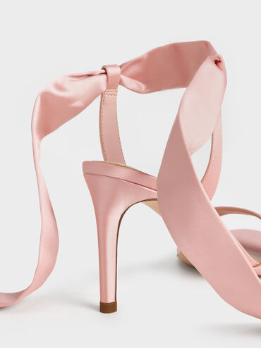 Eliana Satin Tie-Around Heeled Sandals, Pink, hi-res