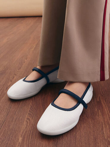 Mesh Contrast-Trim Mary Jane Sneakers, Dark Blue, hi-res