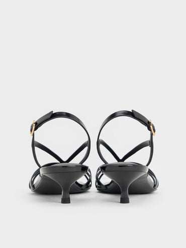 Strappy Kitten-Heel Sandals, Black Box, hi-res
