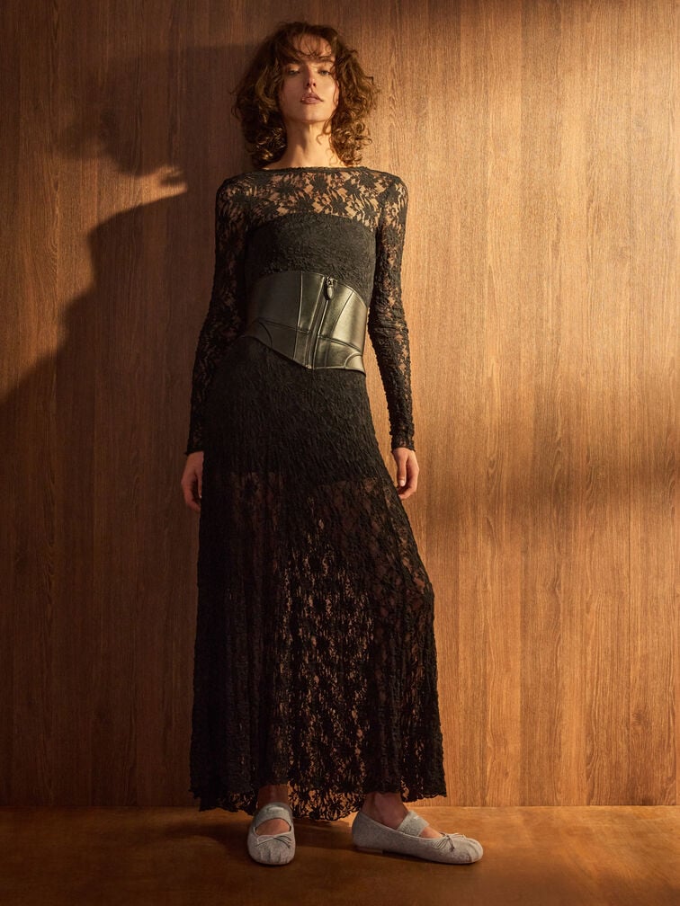 Winona Felt Bow Furry-Strap Mary Jane Flats, Light Grey, hi-res