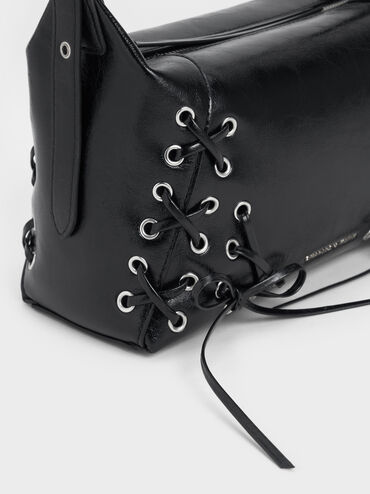 Xylia Grommet Lace-Up Shoulder Bag, Noir, hi-res