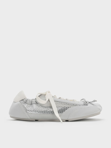 Cece Mesh Ruched Bow Ballet Sneakers, Light Grey, hi-res