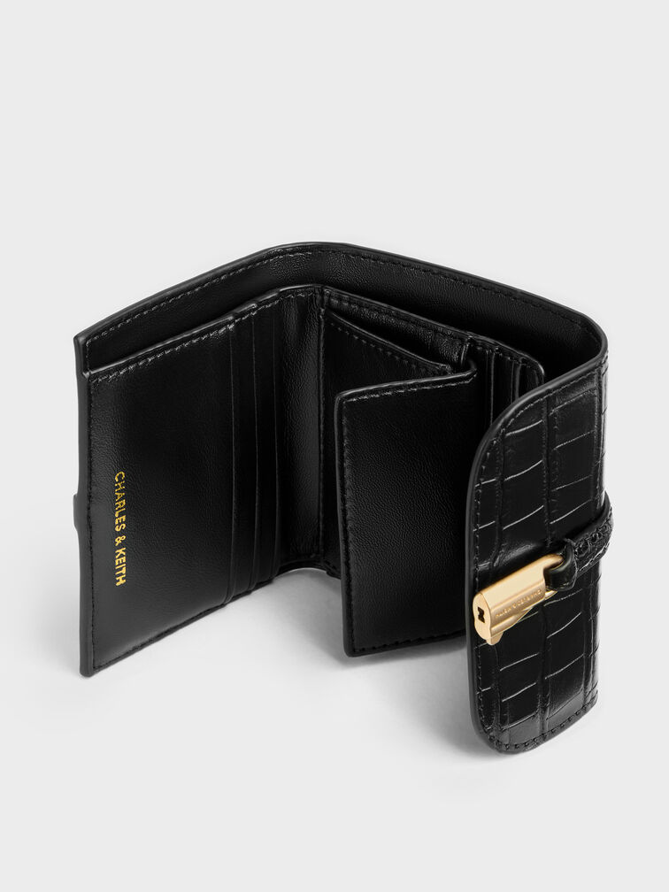 Delfina Croc-Effect Small Wallet, Black Croco, hi-res
