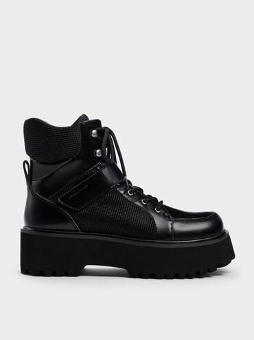 Eliot Platform Combat Boots, Black, hi-res