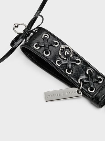 Grommet Lace-Up Bag Charm, Noir, hi-res