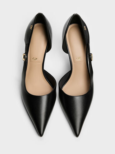 Leather Pointed D'Orsay Stilettos, Black, hi-res
