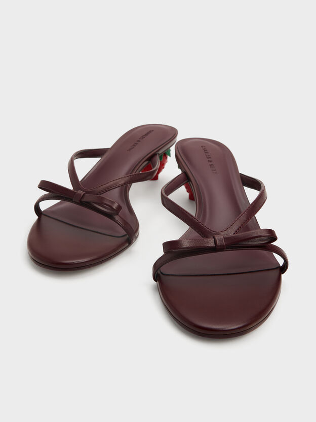 Sonali Bow Strawberry-Heel Mules, Burgundy, hi-res