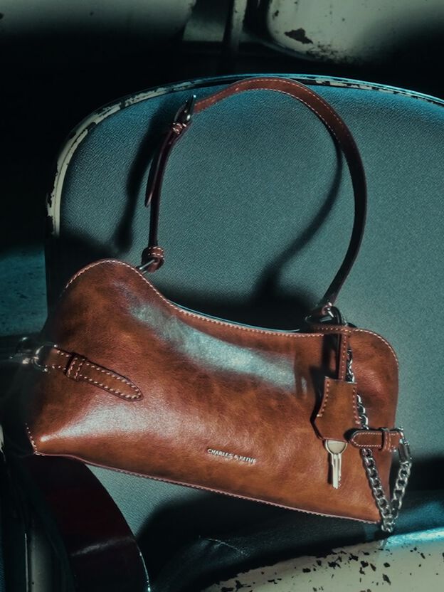 Delfina Chain Side-Belt Shoulder Bag, Distressed Tan, hi-res