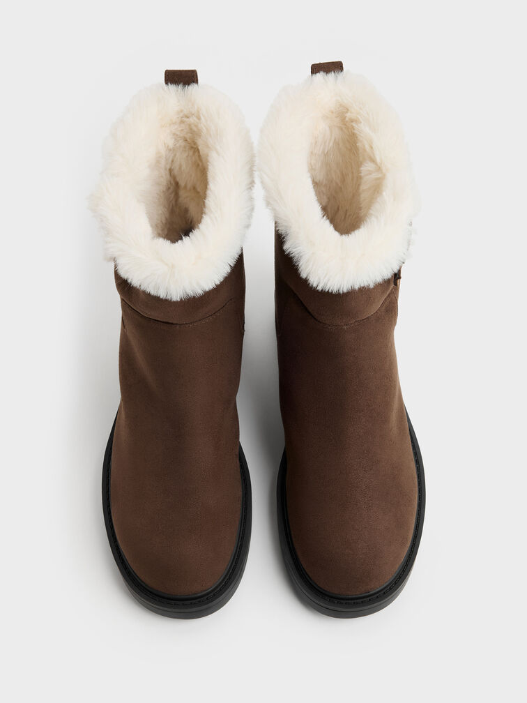 Joni Faux Suede Fur-Trim Ankle Boots, Dark Brown Textured, hi-res