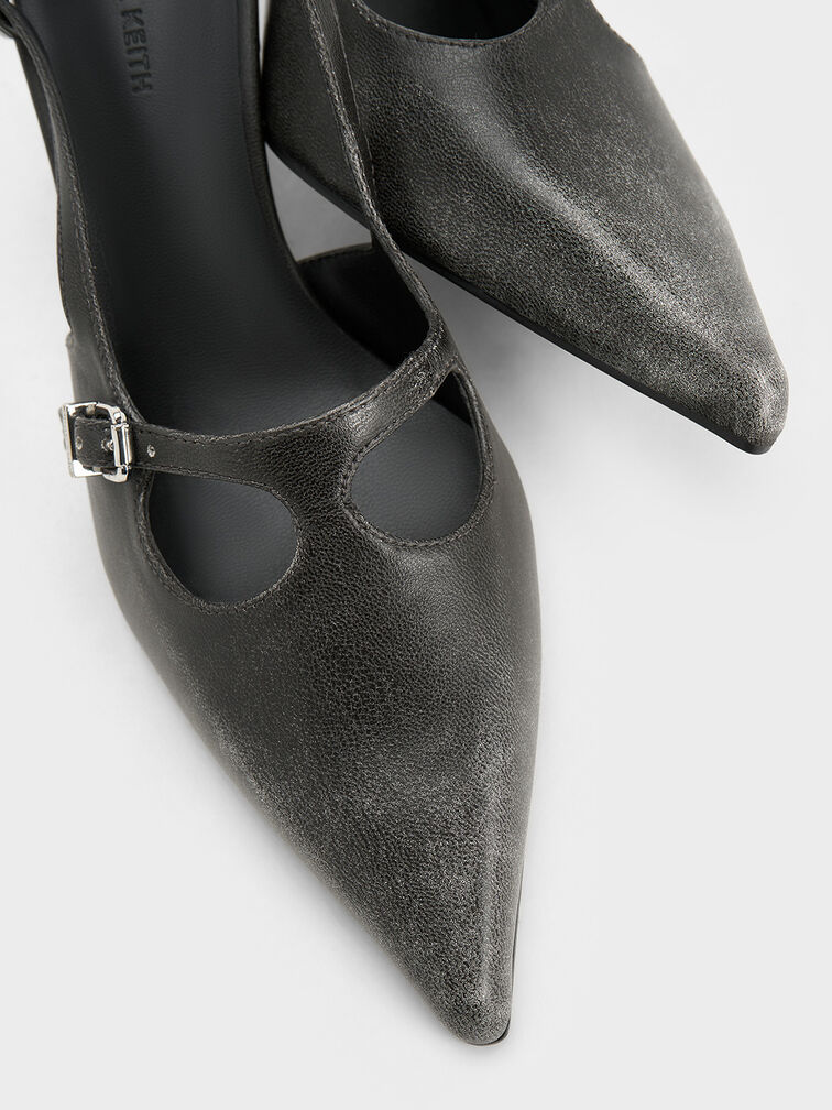 T-Bar Pointed-Toe Slingback Pumps, Black, hi-res