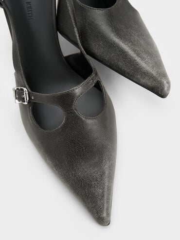 T-Bar Pointed-Toe Slingback Pumps, Black, hi-res