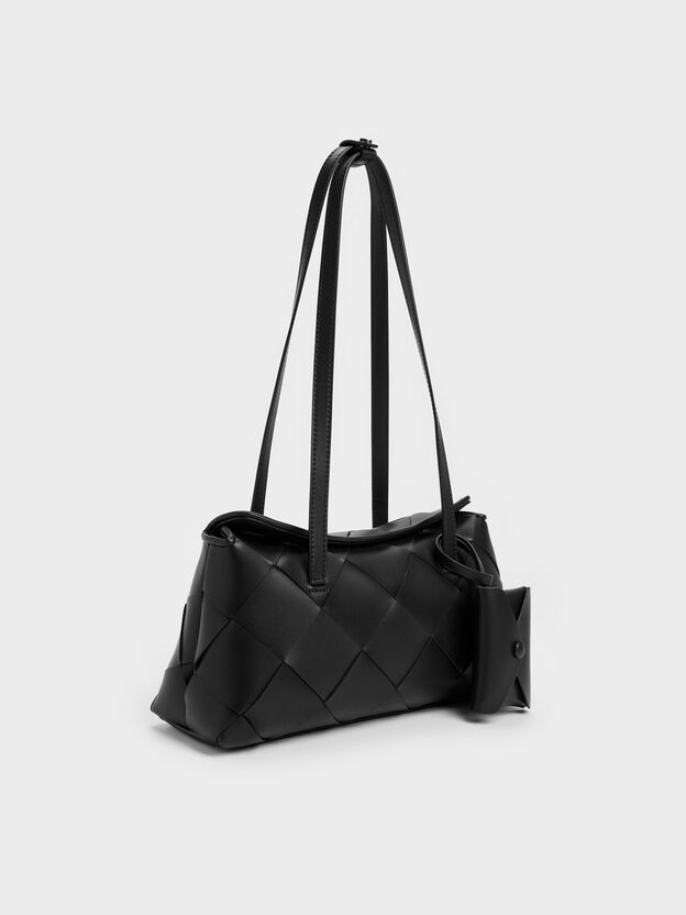 Maribel Woven Trapeze Shoulder Bag, Black, hi-res