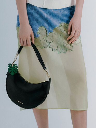 Blume Braided Curved Hobo Bag, Black, hi-res