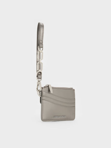 Agatha Chain-Accent Wristlet Card Holder, Pewter, hi-res