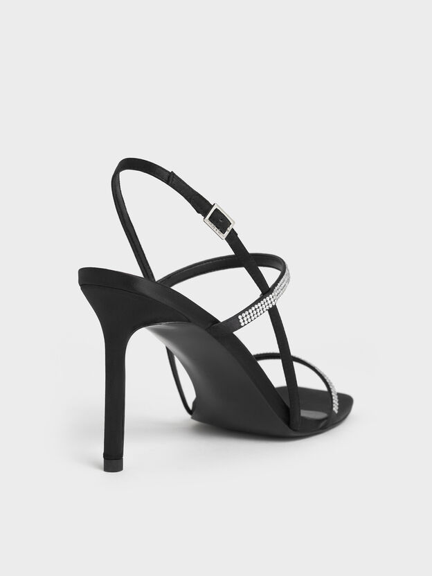 Arona Satin Crystal Stiletto Sandals, Black Textured, hi-res