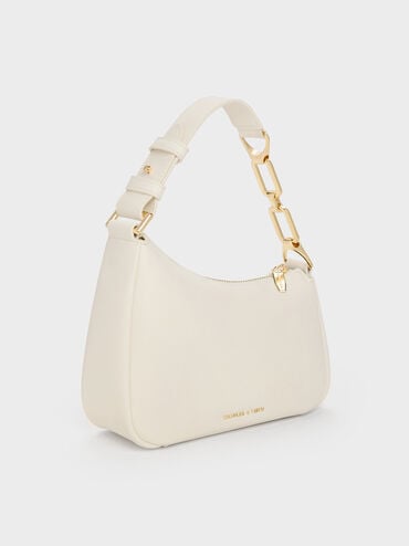 Mini Agatha Chain-Accent Shoulder Bag, Cream, hi-res