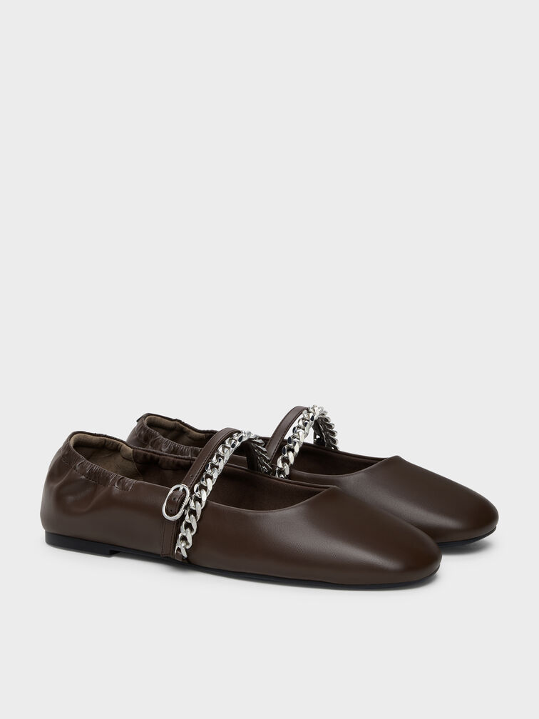 Georgie Chain Mary Jane Flats, Dark Brown, hi-res