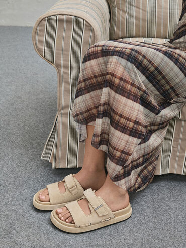 Kori Suede Slide Sandals, Beige, hi-res