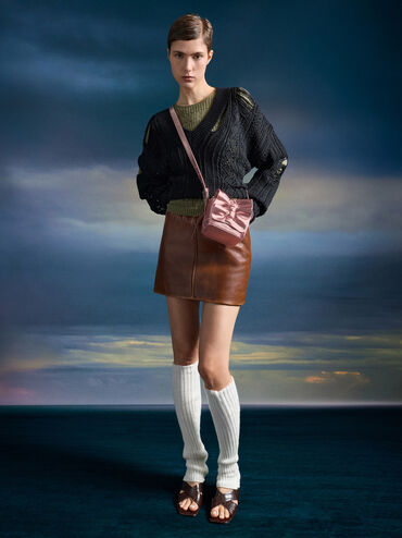 Kadee Metallic Bow-Charm Ruched Mini Bag, Aura Pink, hi-res