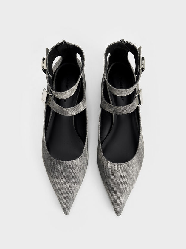 Robbie Denim-Effect Mary Jane Flats, Dark Grey, hi-res
