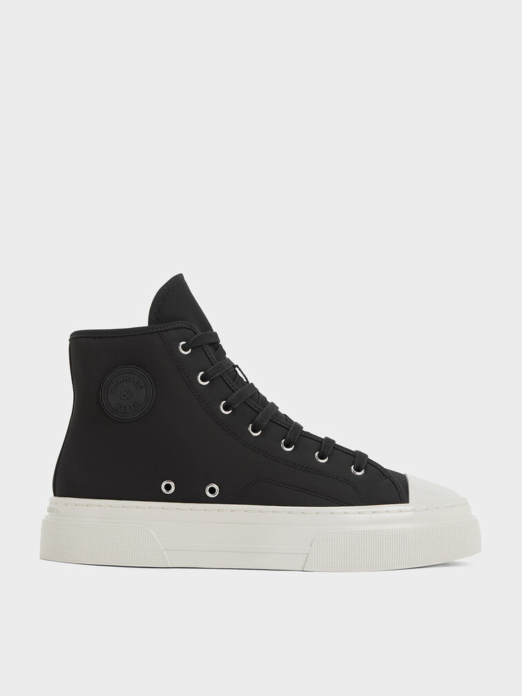Kay Nylon Two-Tone High-Top Sneakers, Black Textured, hi-res