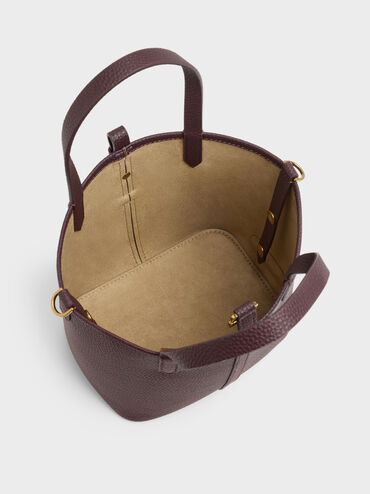 Beryl Recycled Leather Double-Handle Belted Bucket Bag, Wineberry Red, hi-res